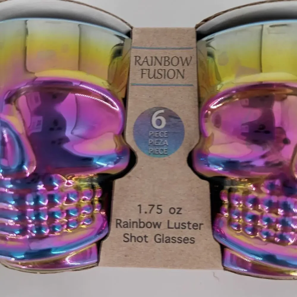 6X New Rainbow Fusion Skull Shot Glass 1.7 oz Halloween Iridescent Partyware